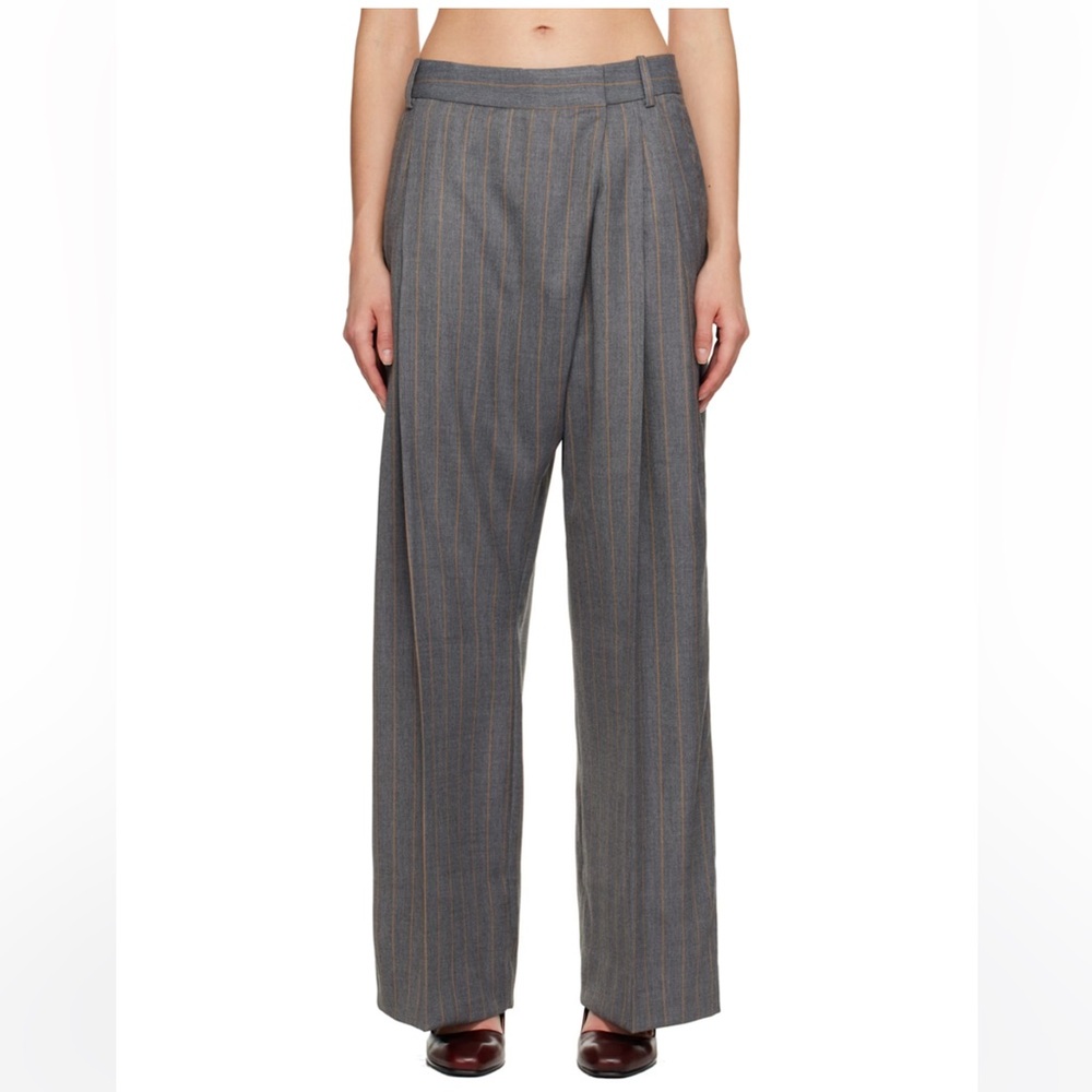 Ganni Grey Stripe Cross over Trouser